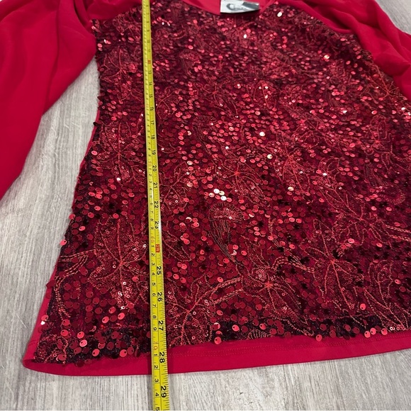 Badgley Mischka American Glamour Red Sequin Blouse Top Vintage Style Size M - Picture 8 of 9